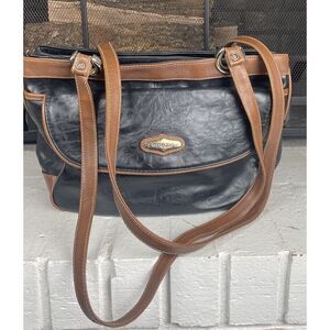 Capezio Black And Brown Double Handle Handbag Purse With Multiple Pockets‎